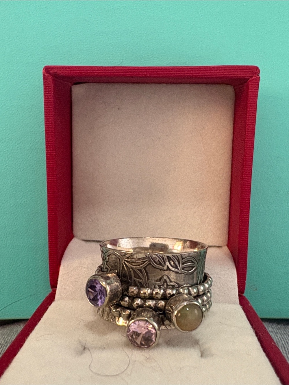 Sterling Silver Multi-Stack Ring with Purple and Yellow Gemstones